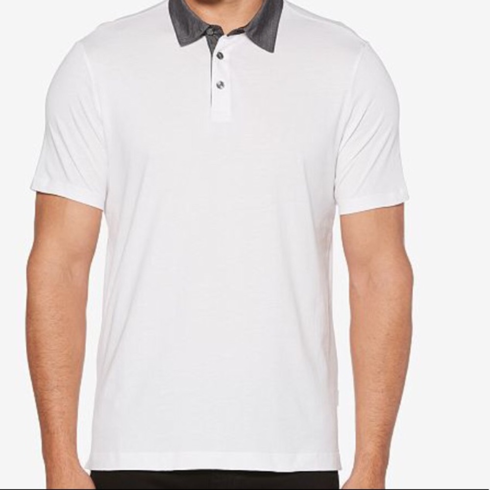 Perry Ellis Chambray-Collar Polo